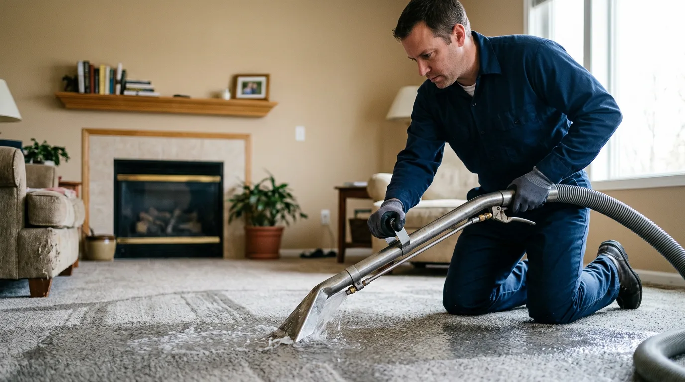 Water damage restoration technician working near Owen, WI